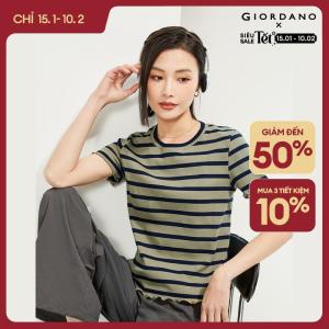 GIORDANO Áo Phông Nữ Sóng Cốp Co Giãn Sườn Tee Cổ Tròn Tay Ngắn Sọc Đơn Giản Mùa Hè Thời Trang Áo Phông Free Shipping 18324902
