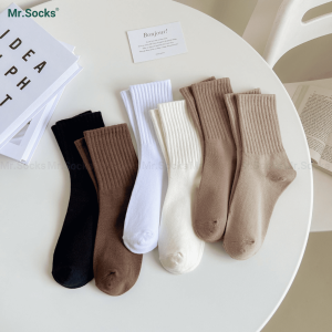 Combo 6 đôi tất cao cổ nữ trơn màu Mr.Socks vớ nữ cổ cao chất cotton co giãn bền màu - OAS-1701-CB6