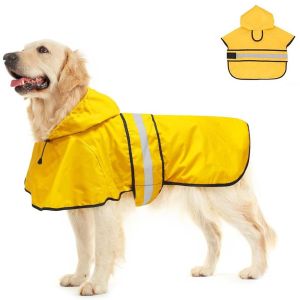 FOUNDTWO Reflective Strip Dog Hooded Raincoat High Visibility Waterproof Pet Fluorescent Clothes Safety Rainproof Coat Adjustable Dog Rain Cloak Puppy