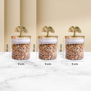 Nexxio Toples Makanan Kaca - Tutup Gold Kedap Udara / Wadah Kue Lebaran / Hampers Toples Hari Raya / Toples Penyimpan Makanan / Toples Kaca Lebaran / Toples Flower