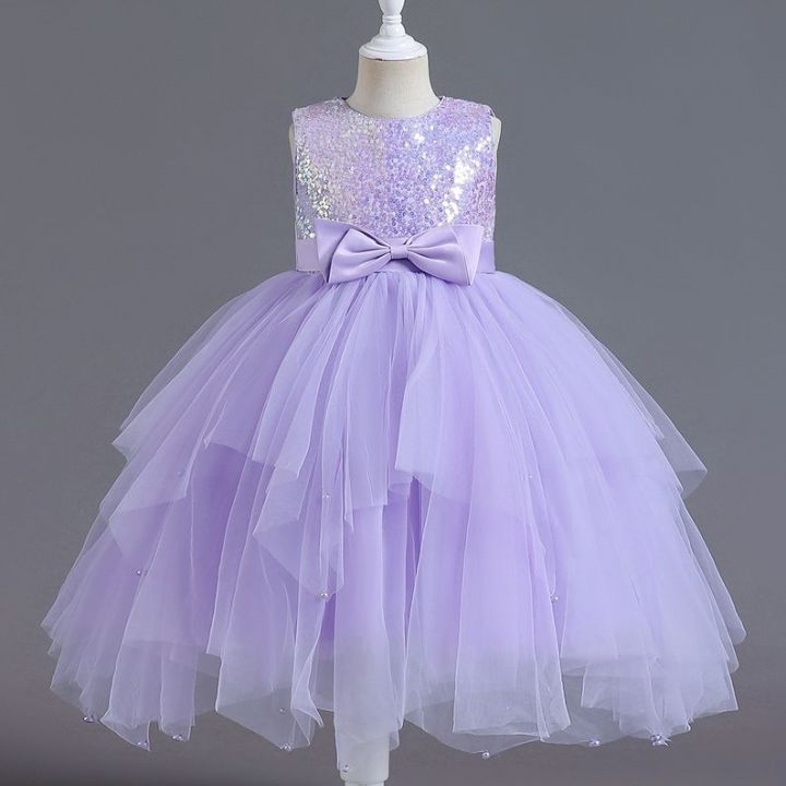 2-10 Years Kids Birthday Party Dress Bowknot Wedding Evening Gowns Knee ...