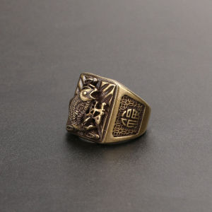 LR-Retro pure copper wealthy fish male ring trendy domineering personality hip-hop gentleman ring filled with lucky ring