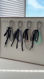 Sweet Ribbon Bowknot Pearls Keychain Pendant Fashion Keyring Backpack Decoration Lovely Hangings Ornament