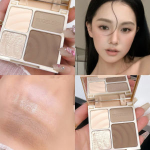 1 PC Muge Leen 4 Four-Color Face Highlighter Makeup Palette Contour Highlighter Powder Palette Matte Brightening Shimmer Powder Lasting Gloss Brightening Contour Shimmer Powder Face Shadow Modifying Powder Makeup