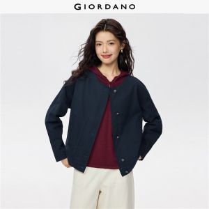 GIORDANO Women Jackets 100% Cotton Brushed Jackets Crewneck Button Closure Simple Chic Fashion Casual Loose Jackets 05375678