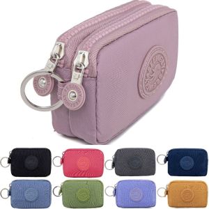 GOUPO Màu sắc đồng nhất Ví nữ Lớp đôi có móc khóa Túi cầm tay có khóa   Nylon Ví đựng tiền xu Ngoài trời