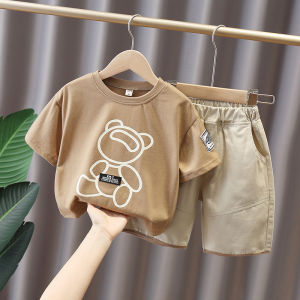 ชุดเซ็ตเสื้อแขนสั้นผ้าฝ้ายแฟชั่นสำหรับเด็ก เสื้อยืดเด็กน่ารักพร้อมกางเกงขาสั้นลำลอง Set 2 ชิ้น