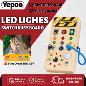 SG 【Ready Stock】Hoarosall Montessori Wooden Busy Board: 8 LED Light Switches – Sensory & Travel Toy for 1+ Year Olds
