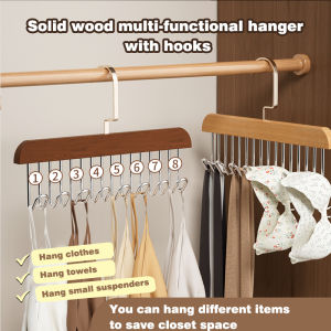 8 Hooks Non-Slip Solid Wood Hanger Woman Bra Hanger Man Belt Tie Hanger Clothes Hanger Rack holder