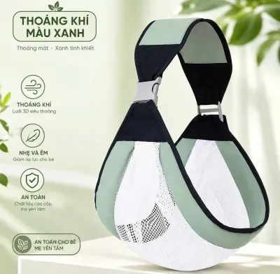 Địu Bé Thoáng Khí Dạng Võng Phối Màu Xinh Xắn – Dây Bản Rộng Điều Chỉnh Gấp Gọn Dễ Mang Theo