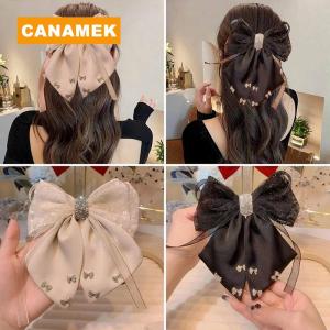 【CANAMEK】 New Hairpin Satin Fabric Decorated Bow Rhinestone Black Large Size Hairpin Accessories For Women Girls