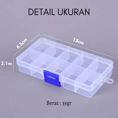 SM088 - PPG Tempat Aksesoris Storage Box Sekat 10 Kotak Penyimpanan Obat Plastik Wadah Perhiasan Manik Mote Kancing Serbaguna Warna Warni