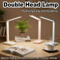 Double Head Desk Lamp LED Rechargeable Table Light Touch Dimmable Foldable Eye-Care Reading Lamp for Office Study Work Cordless Modern Blue. 