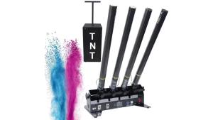 ปืนยิงผงคอนเฟตติอิเล็กทรอนิกส์สำหรับเปิดเผยเพศเด็กชายหรือเด็กหญิง สี่หลอด ควบคุมระยะไกล สำหรับงานแต่งงานกลางแจ้ง