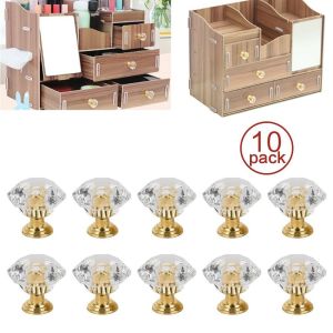 JITEN Acrylic 10pcs Crystal Cabinet Cupboard Drawer Handle Pull Home Hardware Furniture Accessories Door Knob