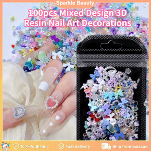 100PCS Mixed Design 3D Resin Nail Art Decorations Charms Kawaii Accessories Iced Camellia Butterfly Shell Bow Diamond Pearl Decorations
