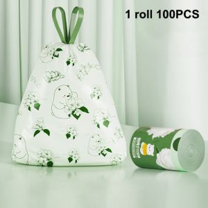 GOFIDIN 30/50/100pcs/rolls Plastic Drawstring Garbage Bag Not Easy To Break Thickened Material Camellia Fragrance Bag Strong Portable Design Thickened Trash Bag Household Use