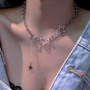 Star Zircon Pendant Necklace for Women Luxury Sweet Cool Girl Punk Heart Clavicle Chain 2023 New Fashion Jewelry Party Gift