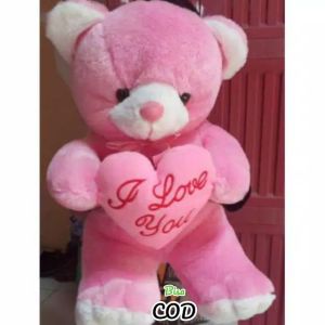 BONEKA TEDDY TEDY BEAR BERUANG LOVE PINK 40 CM ~ MAINAN ANAK KADO SOUVENIR