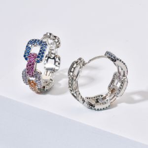 SEQUITO Classic Ladies Ear Decoration White Gold Plated Micro Pave Colorful AAAAA CZ Zirconia Fashion Big Round Hoop Earrings Jewelry SE939