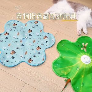 SKISOPGO Smart Cat Toys Interactive Hide and Seek Cat Toy with Sound Motion Activated Moving Feathers Pet Kitten Teaser Toy