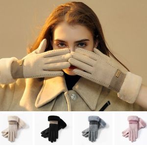 EIJINGY นุ่มนุ่มๆ ถุงมือเก็บความร้อนฤดูหนาว กันลม หนาขึ้น ถุงมือหน้าจอสัมผัส สวยงามสวยงาม อุปกรณ์ให้ความอบอุ่น ถุงมือผ้ากำมะหยี่ผู้หญิง การขับรถ