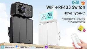 SMATRUL Tuya 2Way WIFI RF433 Smart EU  Wall Light Button Switch 110-250v Typec Neutral Wire Timing Voice App  Genie Alexa  Home