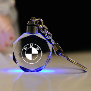 BMW Keychain LED K9 7Colors Changing Crystal Polygon Transparent Luminous Gifts Key Ring Led Light Key Chain Gift Box Pack