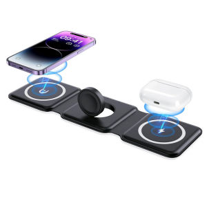 Wireless Charger Magnetic Foldable 3 in 1 Mag-Safe Charger Fast Travel Wireless Charging Station for iPhone 16/15/14/13/12/11 Seriesfor iWatch AirPods