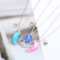 3 Pcs Best Friend Necklace Heart Shaped Dolphin Oil Drop Magnet Stitching Pendant Necklace Girls Good Friend BFF Friendship Jewelry Gift. 