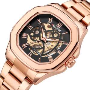 Belleda 9484 Jam Tangan Pria Automatic Skeleton Kaca Mineral Strap Stainless - Anti Air 30 Meter