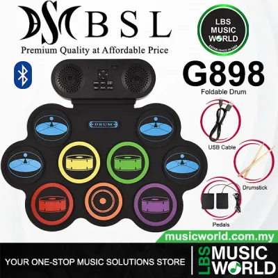 BSL G898 Rechargeable Foldable Roll Up Drum Kit Built In Speaker with Bluetooth