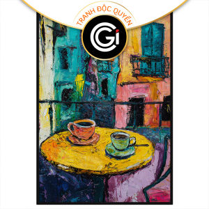 Tranh decor quán ly cafe. Tranh treo tường dán tường sơn dầu canvas trang trí. CGI-2088