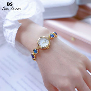BS Bee Sister Brand 1648 Fashion Womens Watches Girls Watch Female Korean Version Simple Retro Waterproof Quartz Watches Stainless Steel Alloy Strap Malachite Diamond Bracelet Wrist Watches