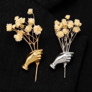 MAYNN Versatile Hand-Shaped Corsage Brooch French Creative Flower Holder Necklace Unique Retro Suit Dress Corsage Accessory Gift