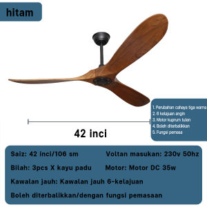 [Solid Wood Blades] 52-inch Ceiling Fan Silent DC Ceiling Fan with Remote Control 52-inch Fan Modern Fan 3-Blade Solid Wood Fan 6-Speed Electric Fan Quiet Operation Indoor and Outdoor Fan