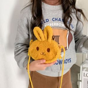 JEWELRG Cute Cartoon Purses Zipper Handbag Plush Rabbit Shoulder Bag Coins Bag Crossbody Bag Messenger Bag