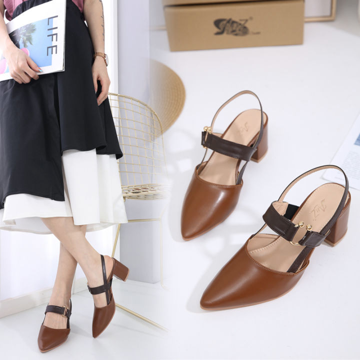 Korean Office High Heels Sandals Block-Heel Lazada PH