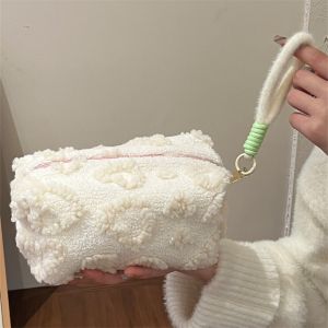 PLLEWY Plush Love Heart Plush Makeup Bag Large Capacity With Handle Toiletry Bag Sweet Travel Organizer Cosmetic Bag Cosmetic