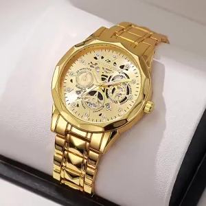 Mens watch trendy fashion waterproof luminous business automatic quartz embossed hollow mens wristwatch