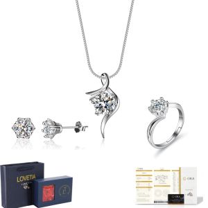 LOVETIA Set Perhiasan Perak Asli925 Moissanite Wedding Fashion Wanita Jewelry Sertifikat GRA BTTZ004