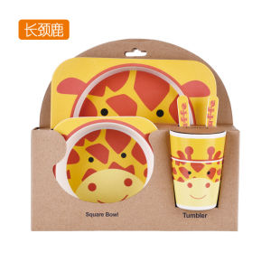 Bộ Đồ Ăn Trẻ Em Bằng Sợi Tre Đĩa Ăn Hoạt Hình Dễ Thương Thìa Nĩa Cốc Đĩa Ăn Bát Ăn Dặm Cho Bé Bán Buôn Tại Chỗ
