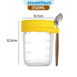 ItemMart 350ml Reusable Overnight Oats Jars With Spoon Airtight Oatmeal Cup Container Breakfast Cups