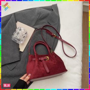 Women Faux Suede Retro Shoulder Bag with Adjustable Strap Vintage Crossbody Bag Solid Color Top Handle Purse for Daily Use Without Pendant
