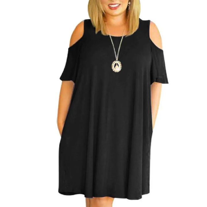 Plus Size Women Off Shoulder Dress Short Sleeve ONeck Loose Casual