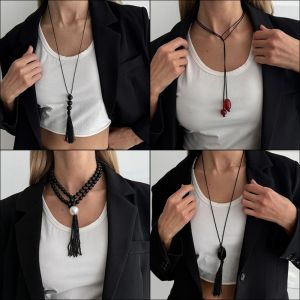 CHLOCH Adjustable Beaded Tassel Long Necklace Plastic/Resin Fashion Jewelry Sweater Chain Versatile Minimalist Charm Collar Choker Women Jewelry