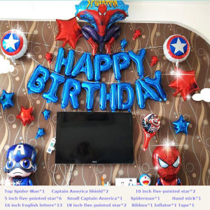 Frozen and Spiderman and Captain America Boys and girls celebrating birthday balloon cartoon theme party decoration