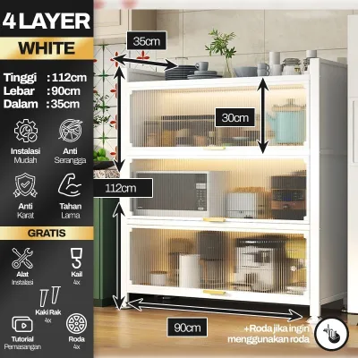 (BISA COD) Lemari Dapur Besi Minimalis 3 dan 4 Layer Lemari Piring Estetik Rak Oven Rak Microwave Rak Bumbu Dapur Stainless