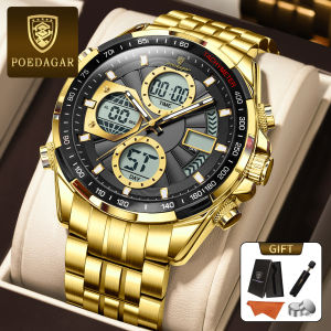 POEDAGAR Genuine Mens Watch Stainless Steel Strap Luminous Calendar Waterproof Chronograph Multifunctional Watch E108