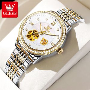 OLEVS Automatic Watch For Women Genuine Brand Original Waterproof Sapphire Mirror Elegant Casual Luxury Diamond Dial Ceramic Strap Girlfriend Gift